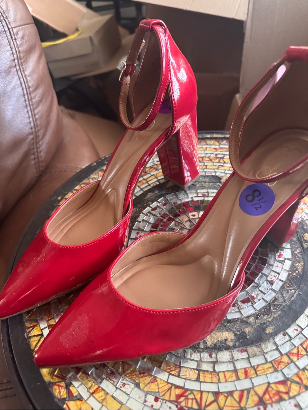 Jessica Simpson Red Patent Pointed Ankle-Strap Block Heels! New!